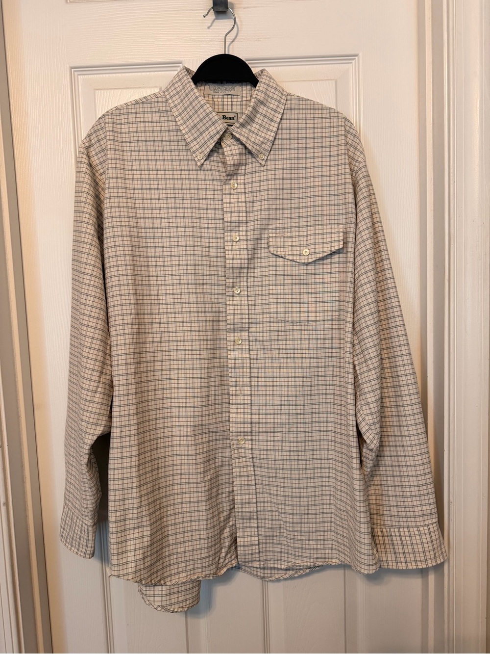 L.L. Bean Men’s Beige and Light Blue Checked Button-Down Shirt
